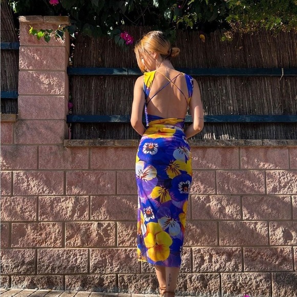 ZARA OPEN BACK PRINTED TULLE DRES - Picture 1 of 11